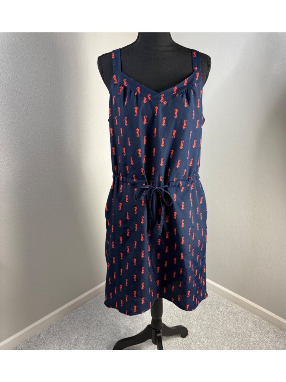 Merona Dress Womens Large Seahorse Pattern Tropical Navy Blue Orange Target